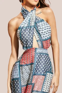 Halter Neck Printed Maxi Dress - Blue by City Goddess