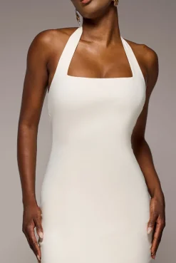 Halter Neck Puff Hem Mermaid Midaxi Dress - Cream by Goddiva