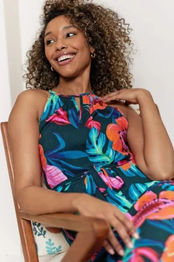 Halterneck Keyhole Maxi Dress In Tropical Print by Angeleye