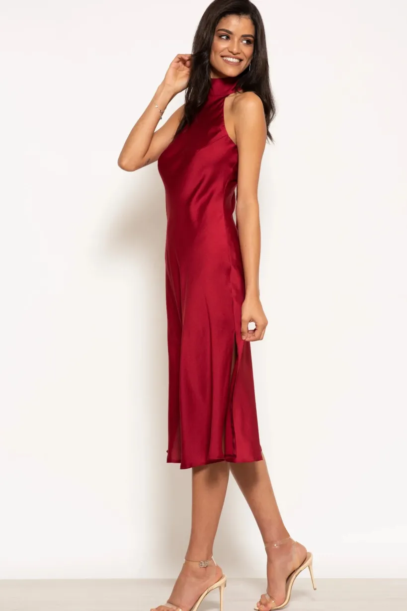 Halterneck Satin Midi Dress by Urban Touch