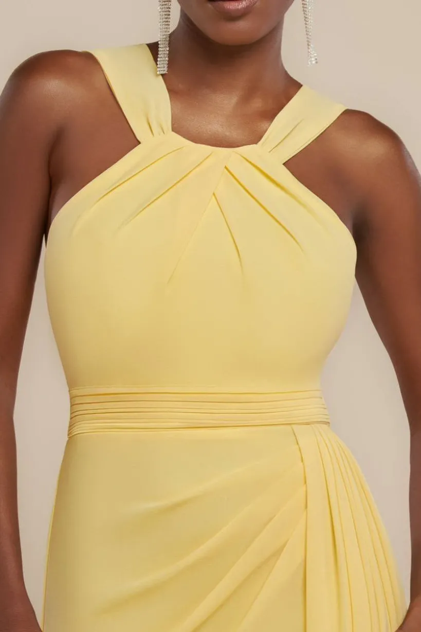 Halterneck Thigh Split Chiffon Maxi Dress - Lemon by Goddiva
