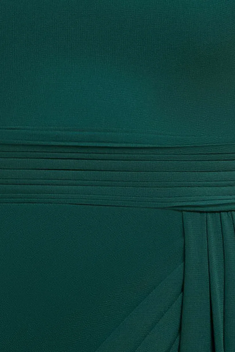 Halterneck Thigh Split Chiffon Maxi Dress - Emerald Green by Goddiva