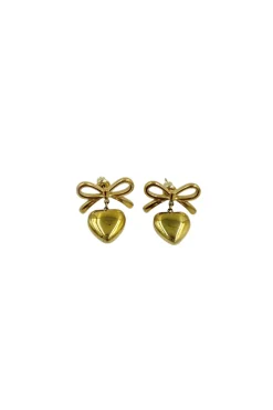 Heart Pendant Bow Earring In Gold by Last True Angel