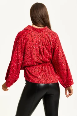 Heart Print Shirt With Long Sleeves And Tie Waist by Liquorish