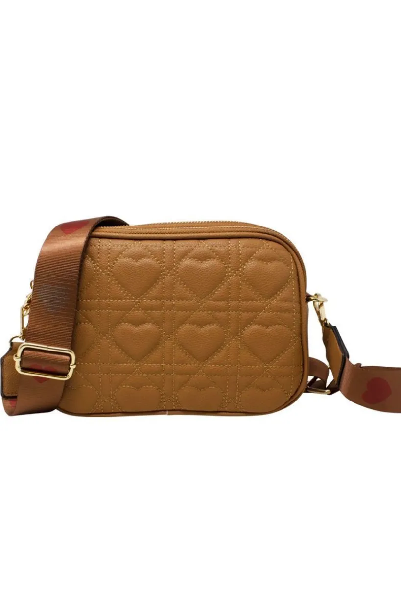 Heart Quilted Crossbody Camera Bag In Tan by SVNX