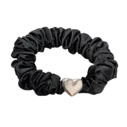 Heart Satin Scrunchie In Black & Silver by Last True Angel