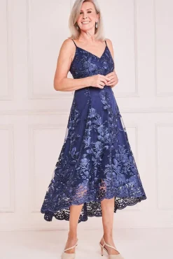 High Low Sleeveless Lace Midi - Navy by Goddiva