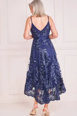 High Low Sleeveless Lace Midi - Navy by Goddiva