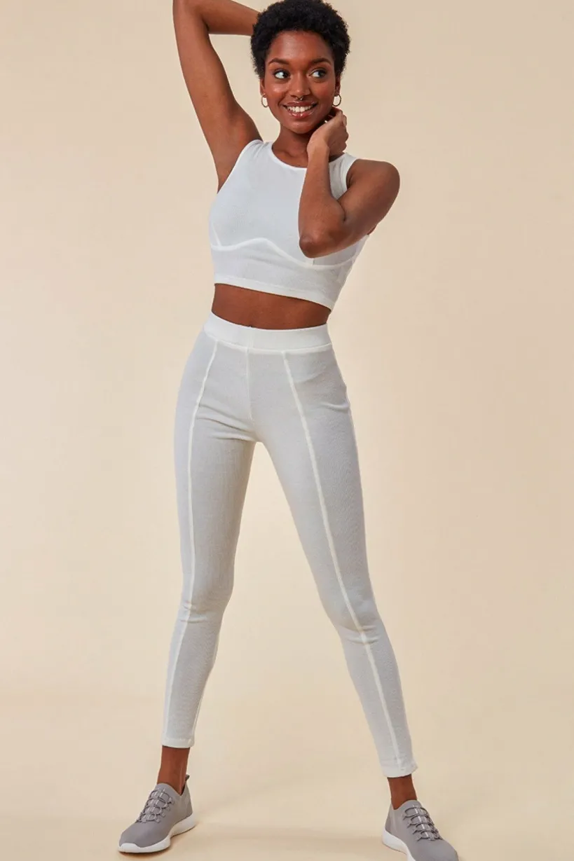 High Neck Crop Top With Leggings Set - White by Cosmochic