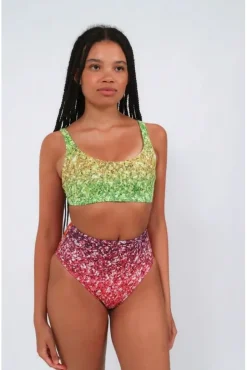 High Waist Bikini Bottoms In Rainbow Glitter Print by Maribela