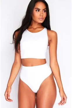 High Waist Thong Bikini Bottoms In White by Maribela