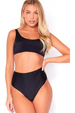 High Waisted Thong Bikini Bottoms In Black by Maribela