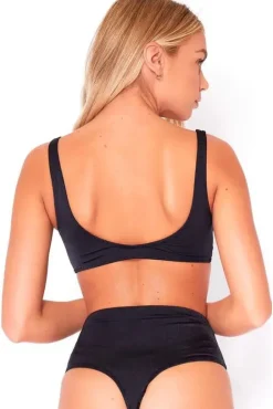 High Waisted Thong Bikini Bottoms In Black by Maribela