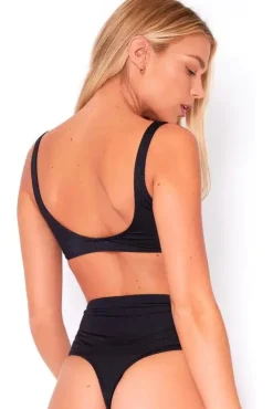High Waisted Thong Bikini Bottoms In Black by Maribela