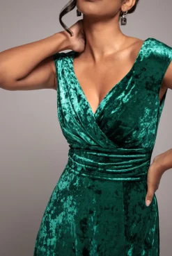Ice Velvet Bardot Wrap Maxi - Emerald Green by Goddiva