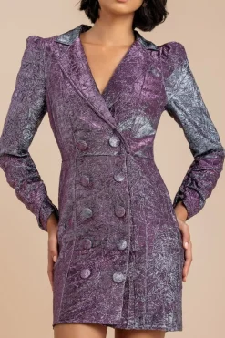 Iridescent Foil Print Blazer Mini Dress - Silver by Goddiva