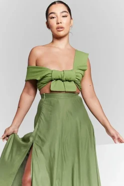 Isla Olive Green Multiway Tie Wrap Top by InFlair