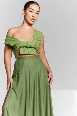 Isla Olive Green Multiway Tie Wrap Top by InFlair