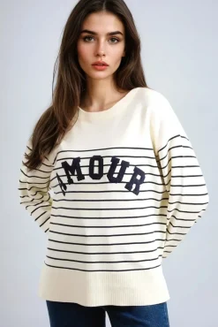 Ivory 'Amour' Stripe Jumper by Aftershock London