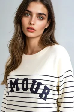 Ivory 'Amour' Stripe Jumper by Aftershock London