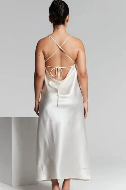 Ivory Cowl Back Midi Slip Dress by InFlair