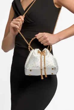 Ivory Embellished Top Handle Evening Bag by Aftershock London