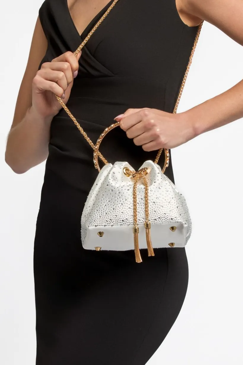 Ivory Embellished Top Handle Evening Bag by Aftershock London