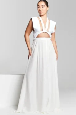 Ivory Pleated Maxi Skirt by InFlair