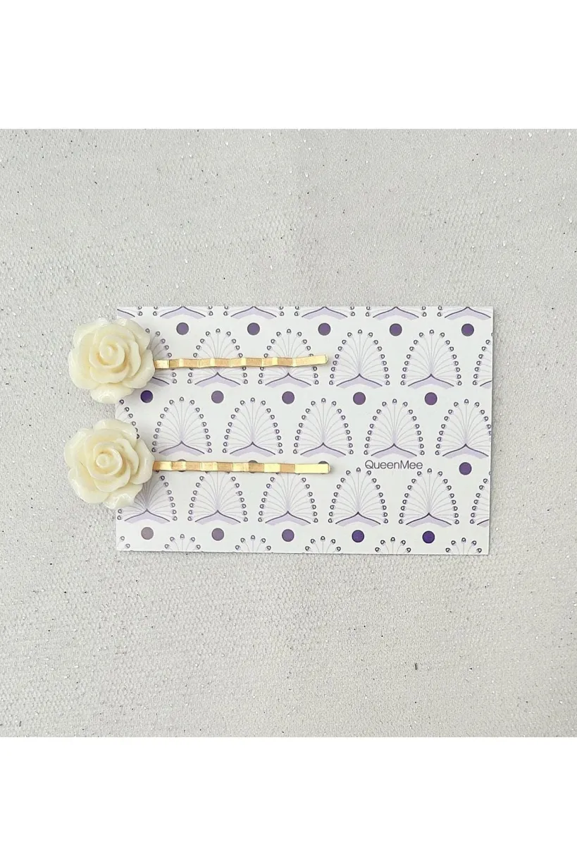 Ivory Slides Rose Hair Clip by QueenMee Accessories