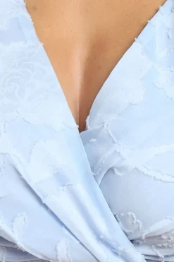 Jacquard Chiffon Wrap High Low Midaxi Dress - Blue by Goddiva