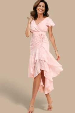 Jacquard Chiffon Wrap High Low Midaxi Dress - Pink by Goddiva