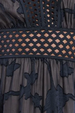 Jacquard Lurex Burnout A Line Midi Dress - Black by Goddiva