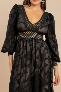 Jacquard Lurex Burnout Front Split Maxi Dress - Black by Goddiva