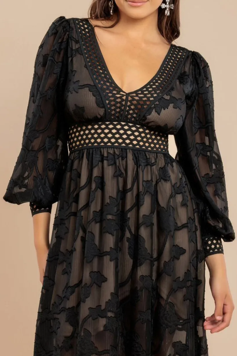 Jacquard Lurex Burnout Front Split Maxi Dress - Black by Goddiva