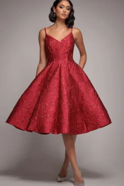 Jacquard Sleeveless A-line Midi Dress - Red by Goddiva