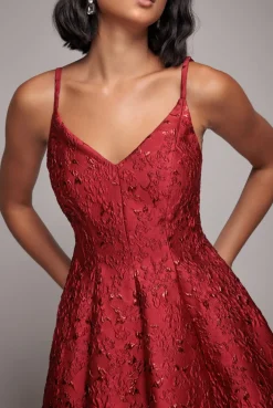 Jacquard Sleeveless A-line Midi Dress - Red by Goddiva