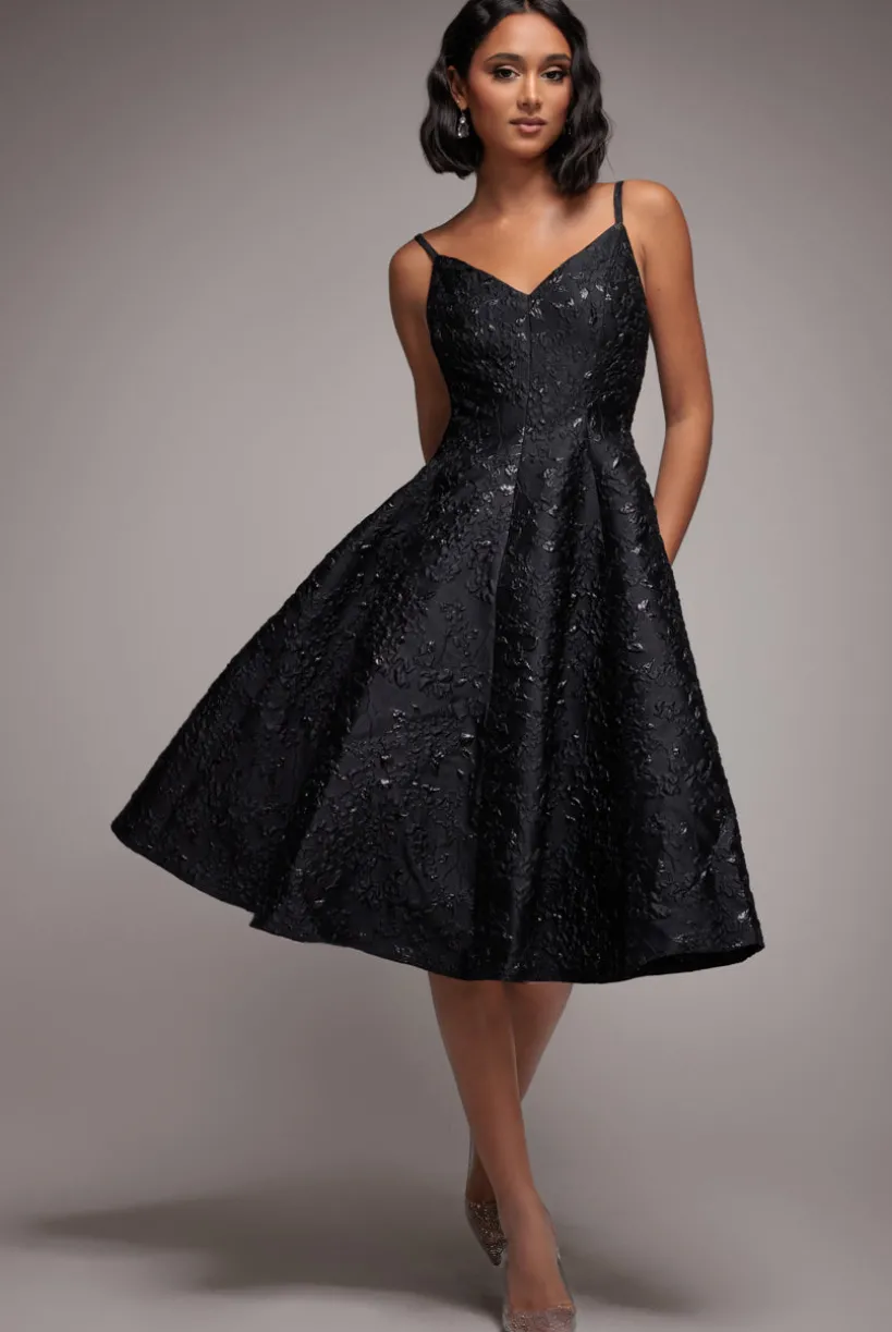 Jacquard Sleeveless A-line Midi Dress - Black by Goddiva