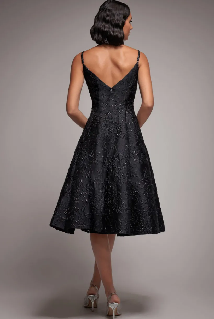 Jacquard Sleeveless A-line Midi Dress - Black by Goddiva