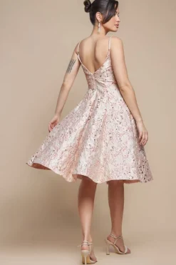 Jacquard Sleeveless A-line Midi Dress - Blush Pink by Goddiva