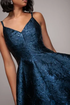 Jacquard Sleeveless A-line Midi Dress - Navy Blue by Goddiva
