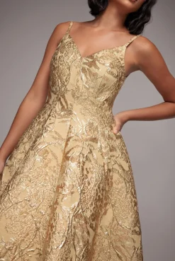 Jacquard Sleeveless A-line Midi Dress - Gold by Goddiva