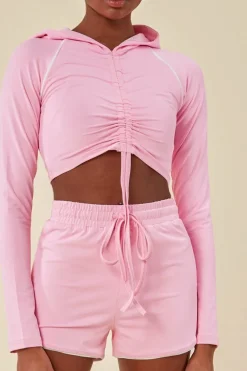 Jersey Short Set With Drawstring Top - Pink by Cosmochic