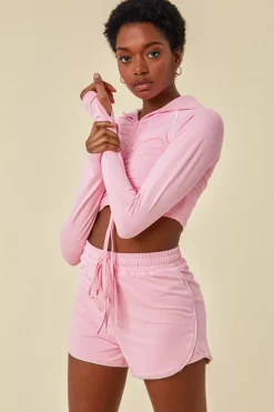 Jersey Short Set With Drawstring Top - Pink by Cosmochic