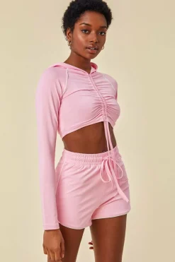 Jersey Short Set With Drawstring Top - Pink by Cosmochic