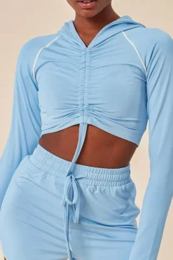Jersey Short Set With Drawstring Top - Blue by Cosmochic
