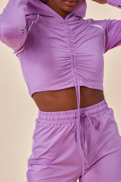 Jersey Short Set With Drawstring Top - Purple by Cosmochic