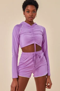 Jersey Short Set With Drawstring Top - Purple by Cosmochic