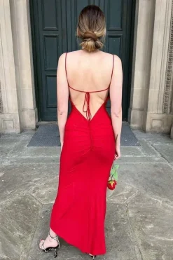 Kaylee Red Ruched Back Bodycon Dress by InFlair