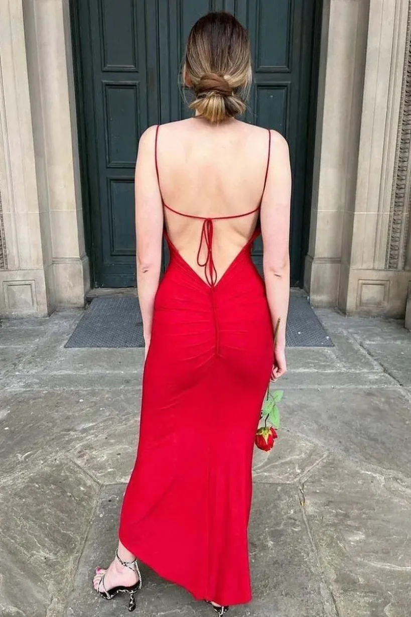 Kaylee Red Ruched Back Bodycon Dress by InFlair