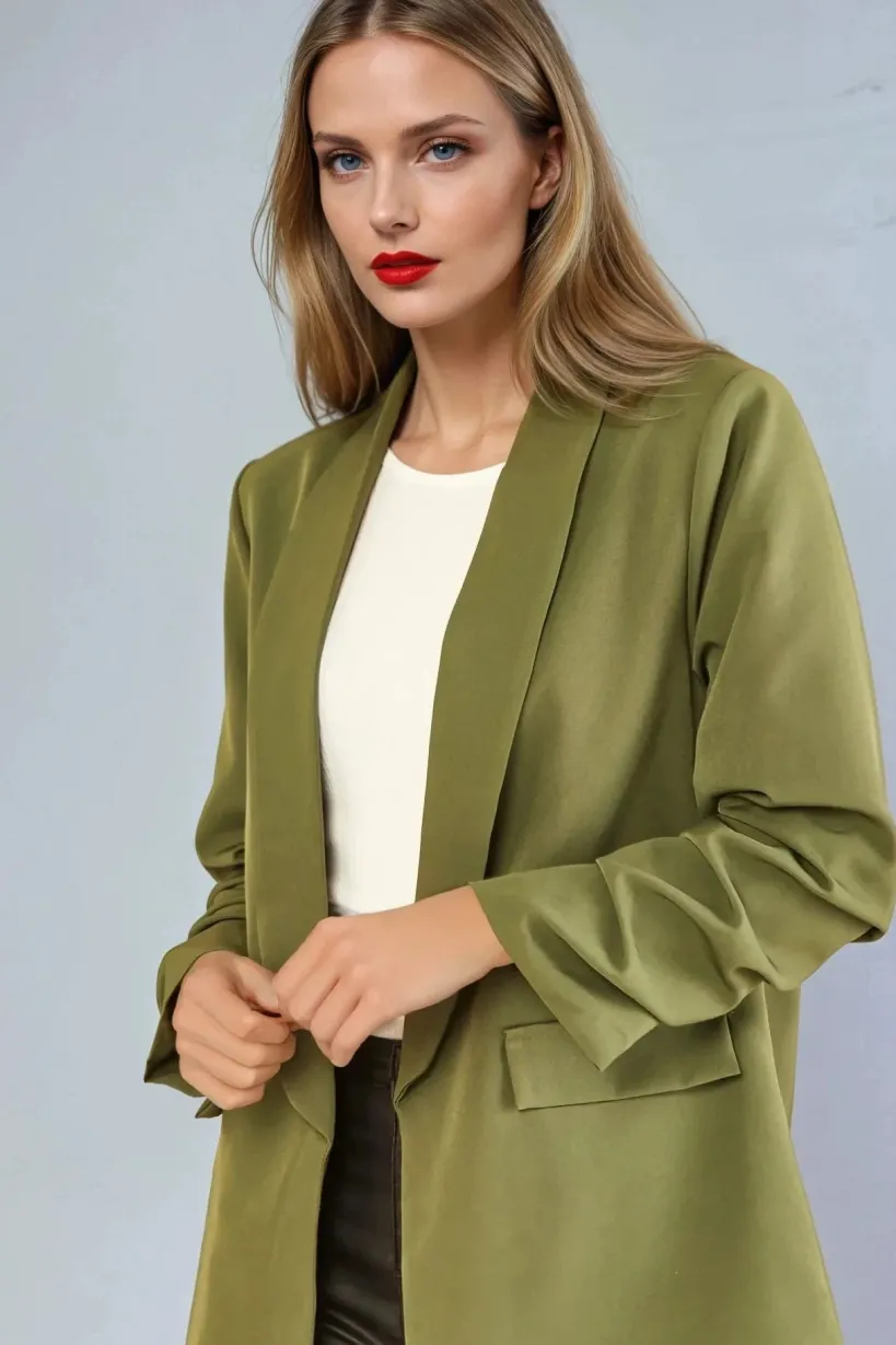Khaki Blazer With Ruched Sleeves by Aftershock London